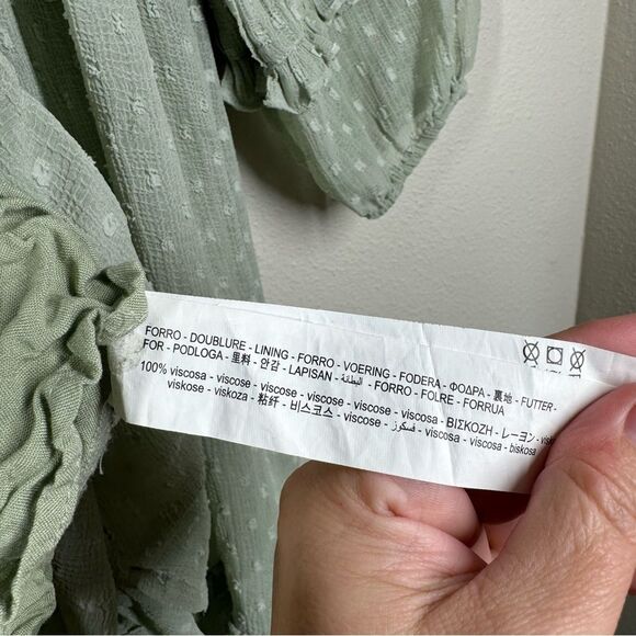 Zara Kids Girls Soft Green Swiss Dot Short Sleeve Ruffle Tiered Dress Size 10 - Picture 8 of 8